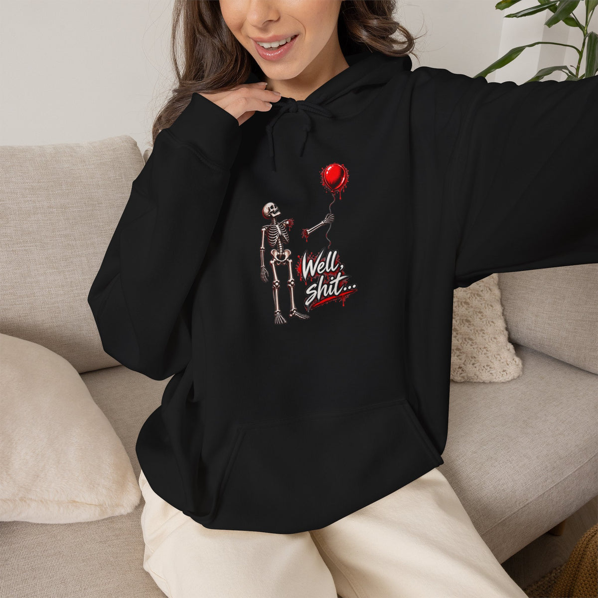 Well, Shit… Skeleton & Red Balloon Hoodie | Unisex Graphic Sweatshirt