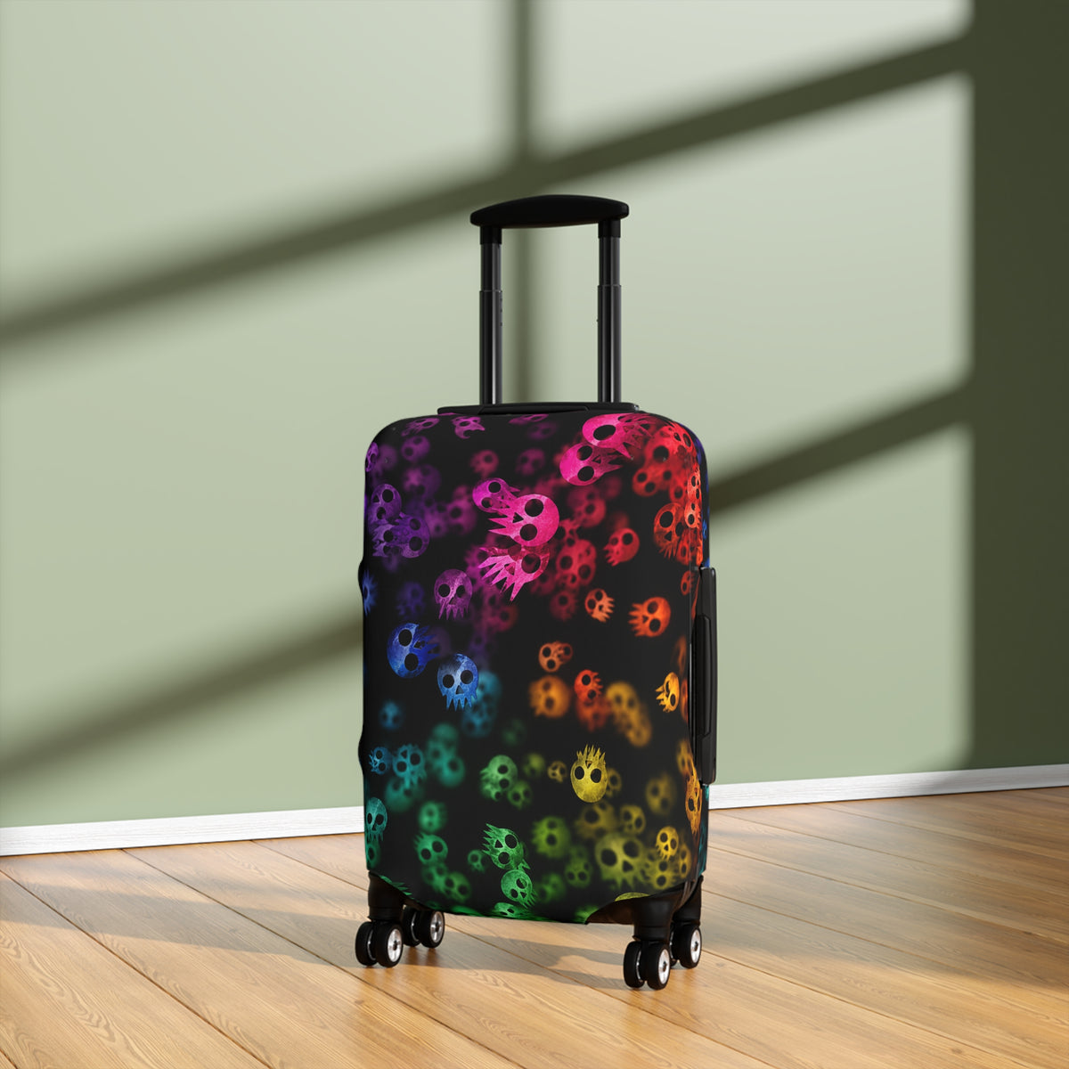 Rainbow Skull Stretch Luggage Cover — Neon Skull Travel Protector