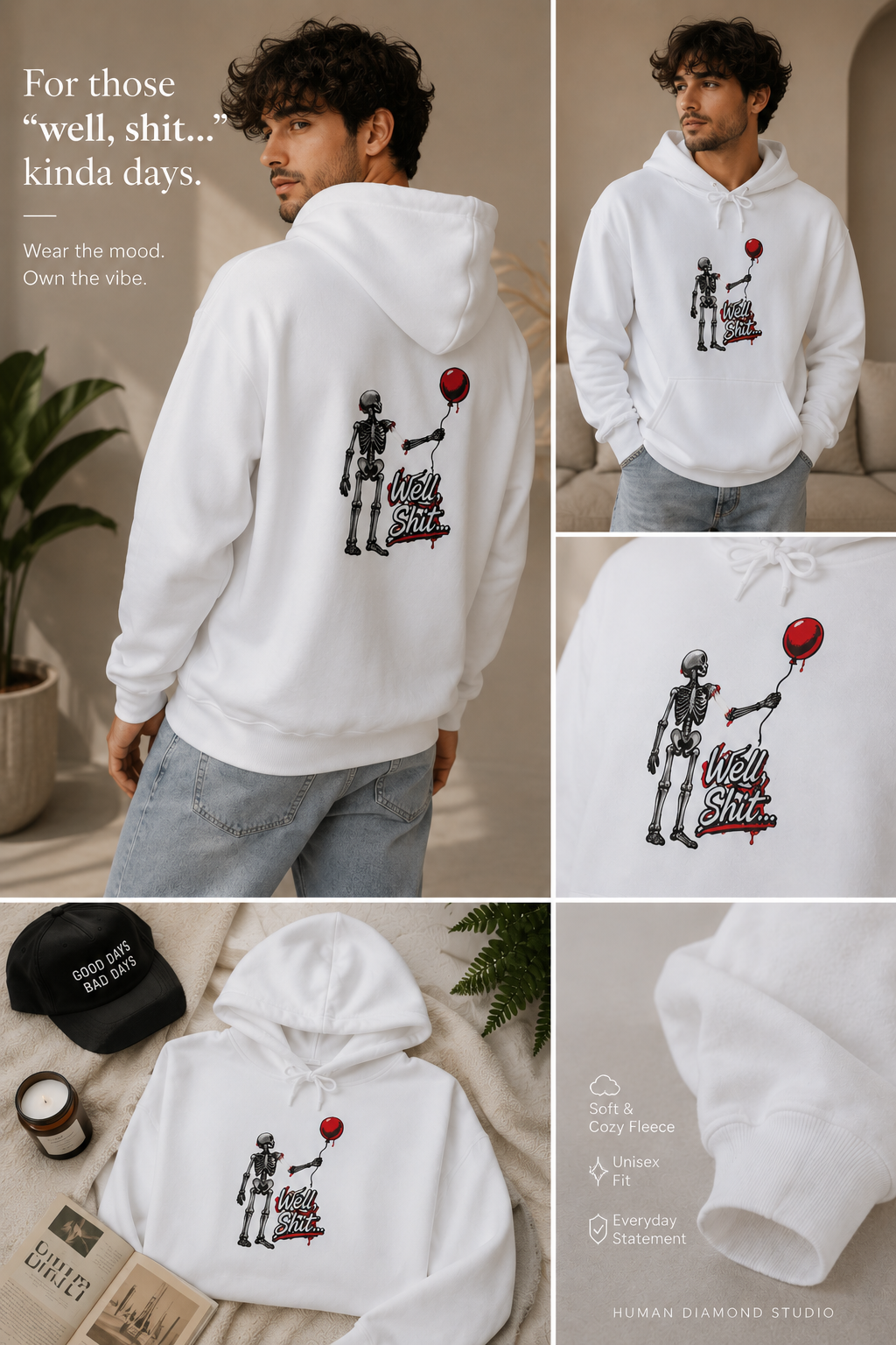 Well, Shit… Skeleton & Red Balloon Hoodie | Unisex Graphic Sweatshirt