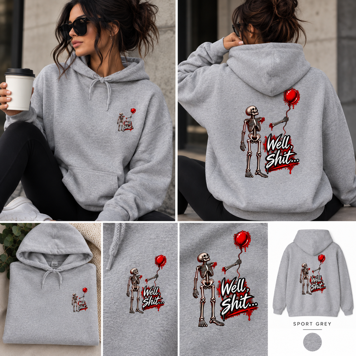 Well, Shit... Skeleton & Red Balloon Hoodie | Unisex Graphic Hoodie
