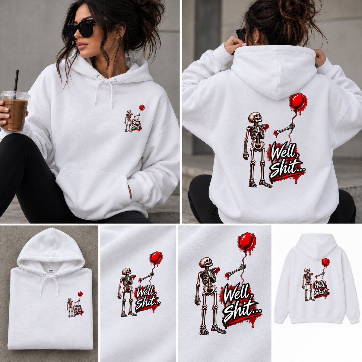Well, Shit... Skeleton & Red Balloon Hoodie | Unisex Graphic Hoodie
