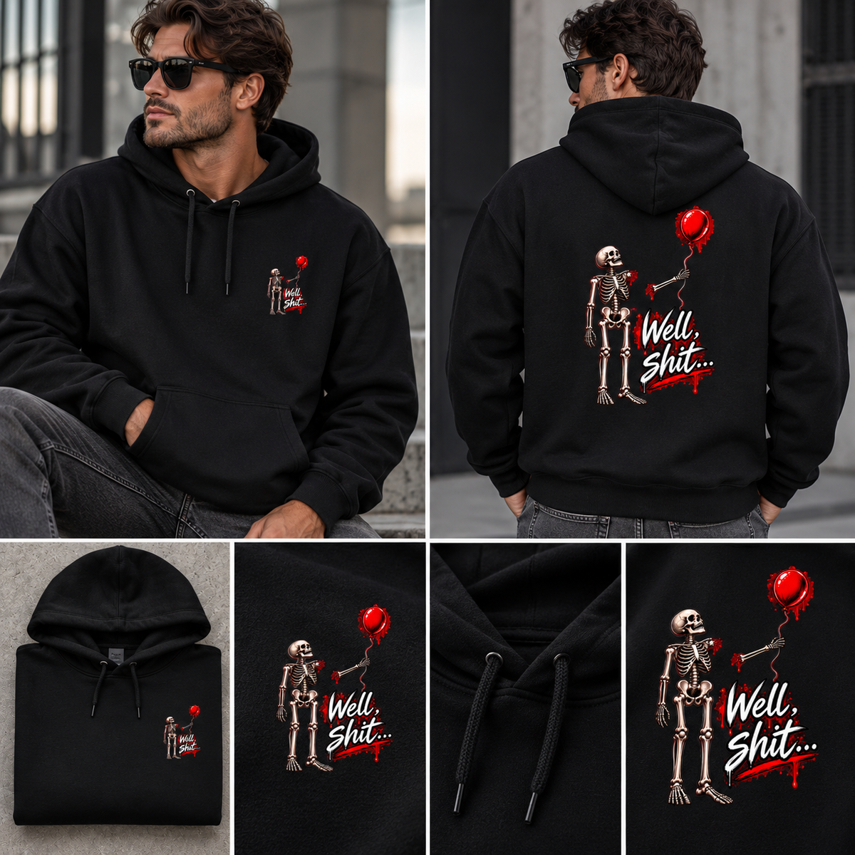 Well, Shit... Skeleton & Red Balloon Hoodie | Unisex Graphic Hoodie