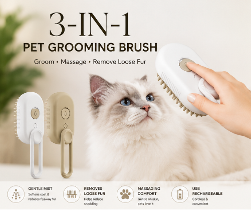 3-in-1 Pet Grooming Brush for Dogs & Cats | Mist Brush
