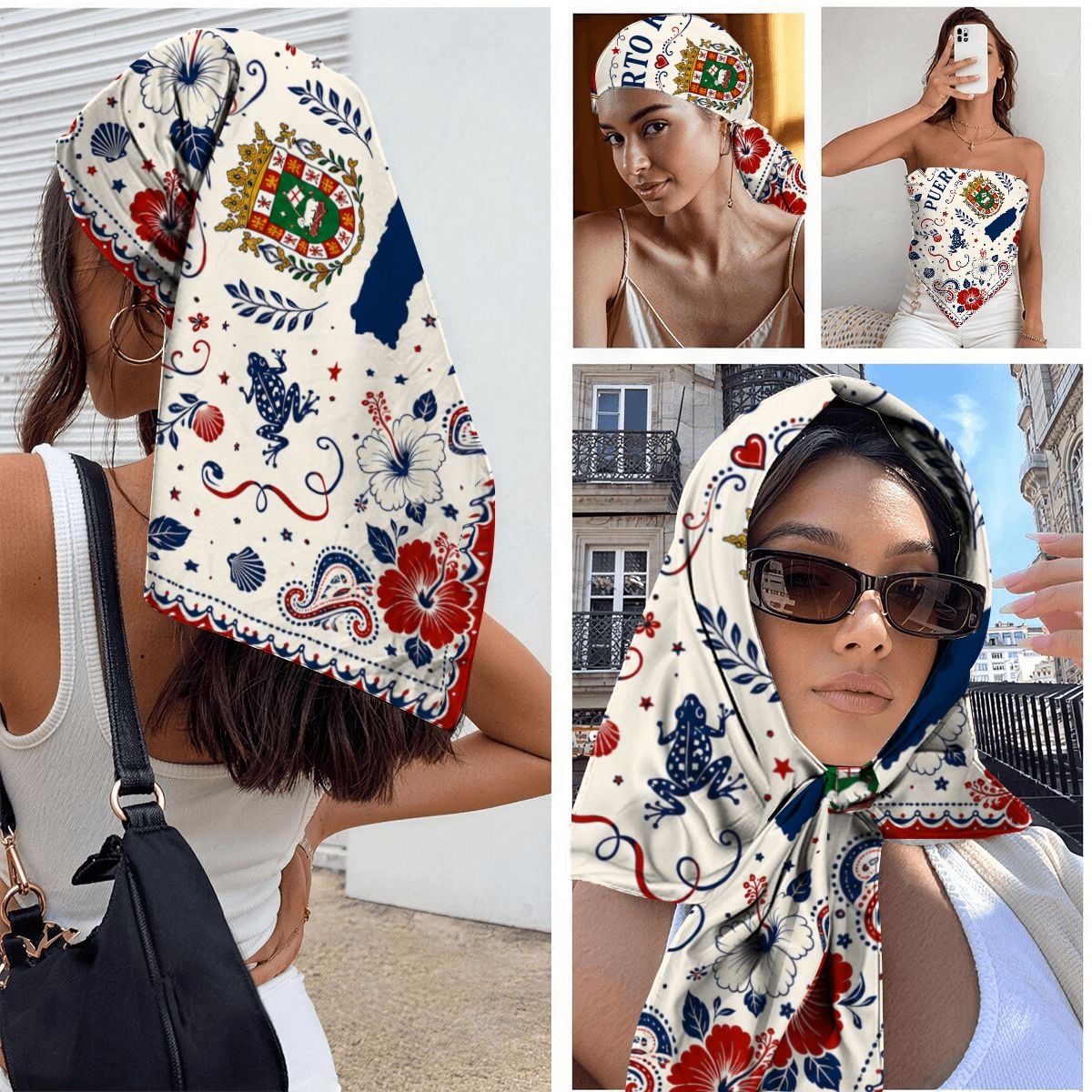 Puerto Rico Floral Satin Bandana | Boricua Heritage Scarf | Puerto Rican Head Scarf | Caribbean Fashion Accessory | Hair Scarf | Neck Scarf | Gift for Boricuas
