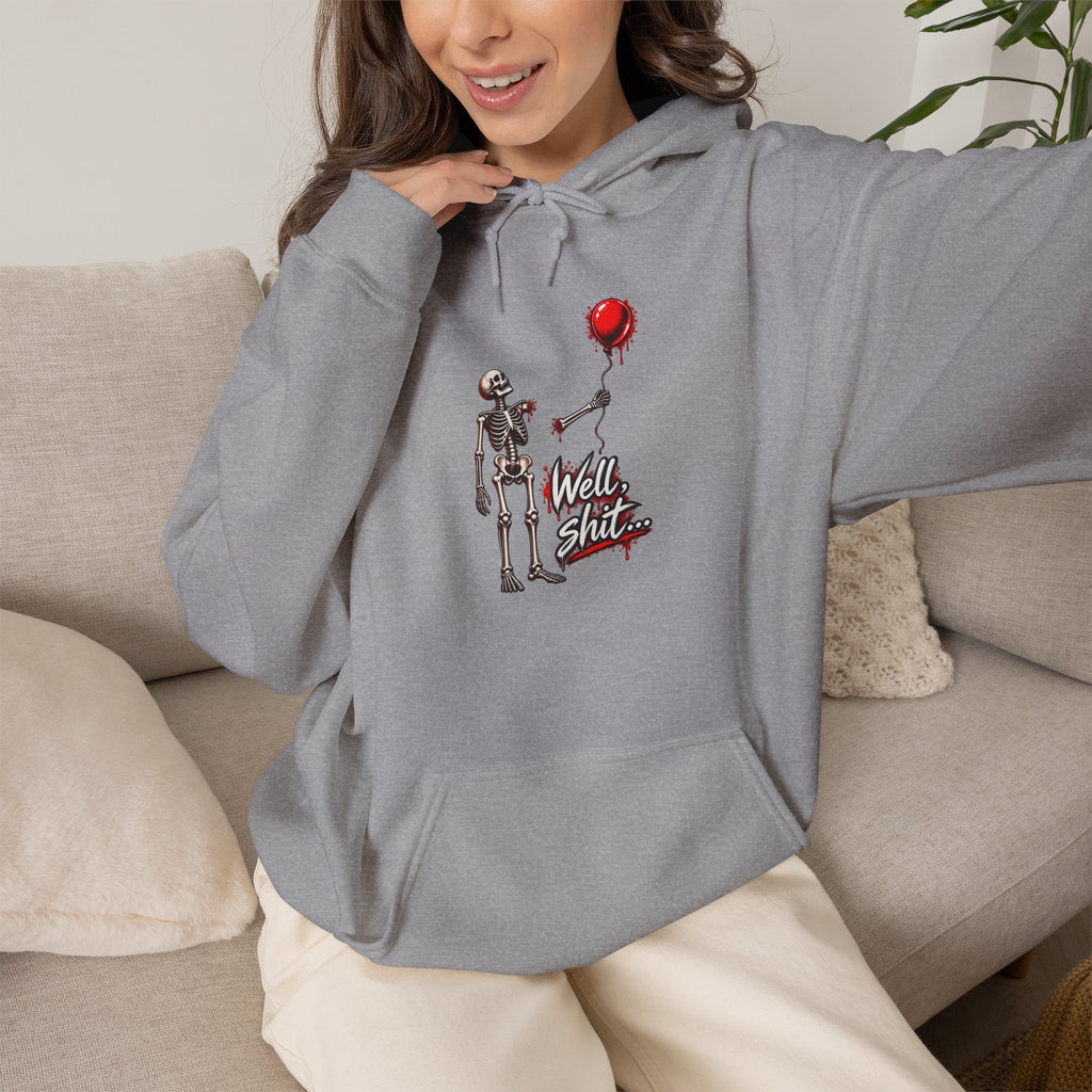 Well, Shit… Skeleton & Red Balloon Hoodie | Unisex Graphic Sweatshirt