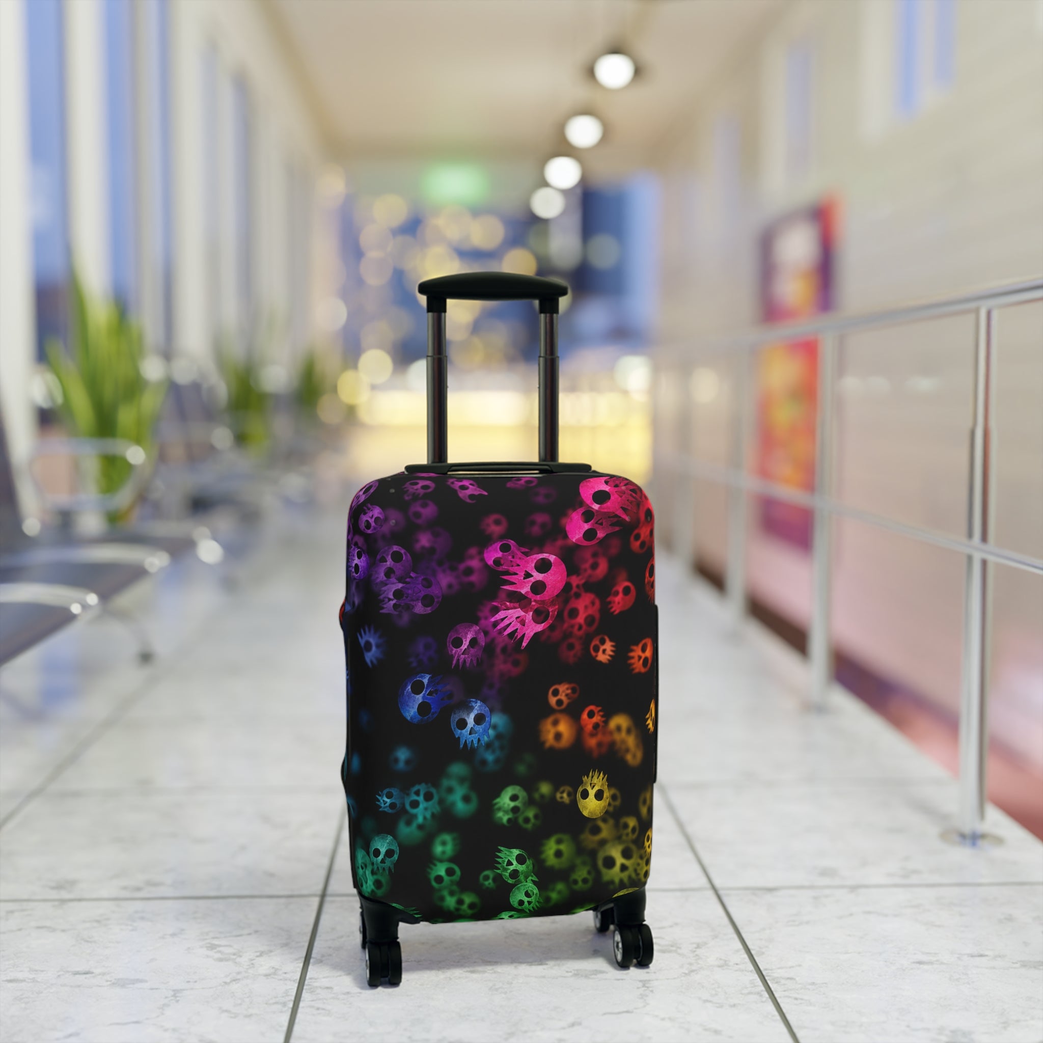 Rainbow Skull Stretch Luggage Cover — Neon Skull Travel Protector