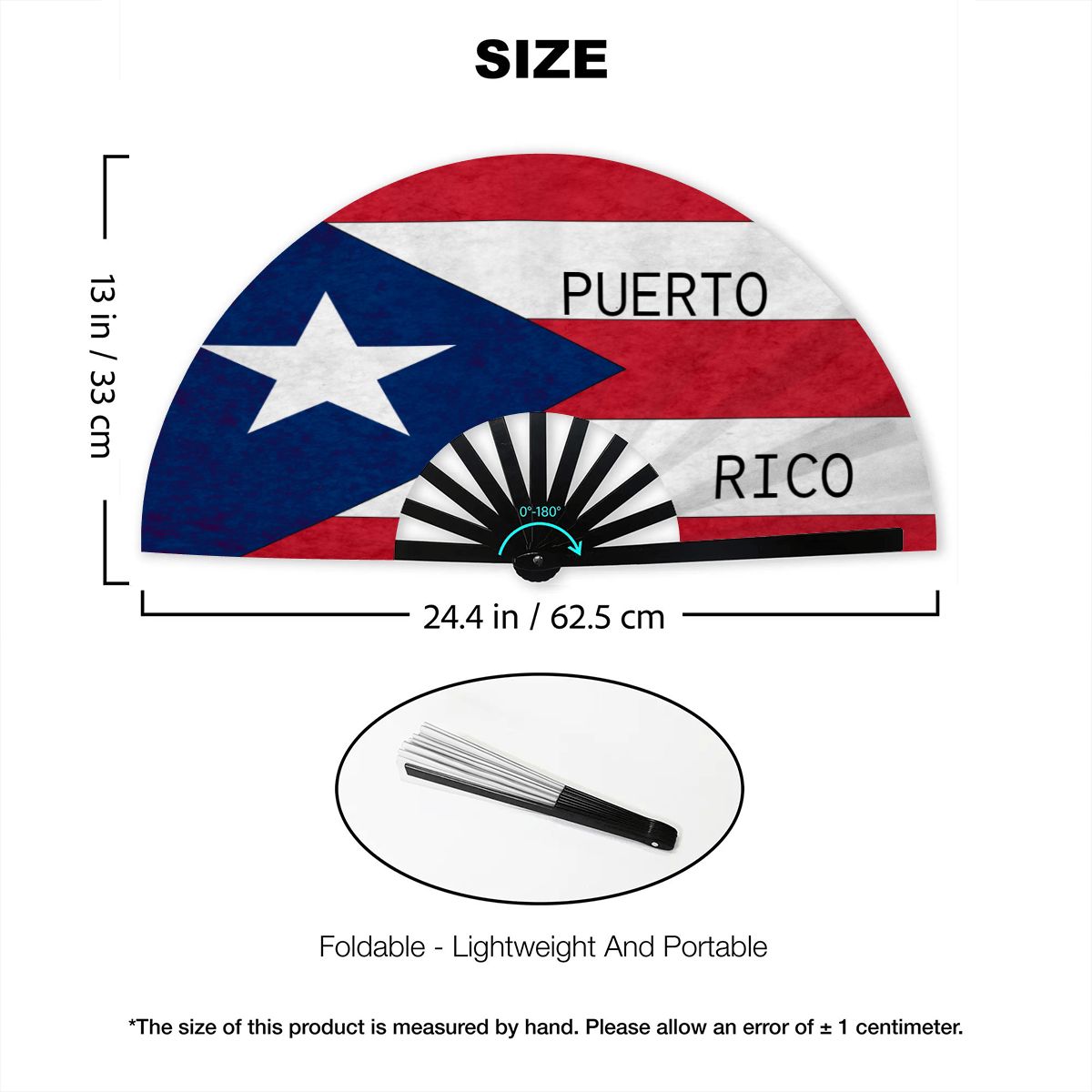 Puerto Rico Flag Folding Hand Fan | Boricua Satin Fan | Puerto Rican Festival & Parade Fan | Lightweight Handheld Cooling Fan