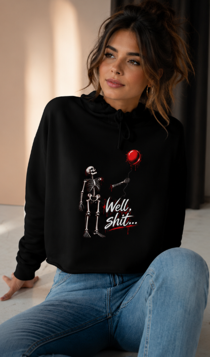 Well, Shit… Skeleton & Red Balloon Crop Hoodie