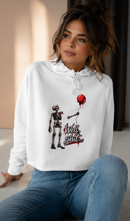 Well, Shit… Skeleton & Red Balloon Crop Hoodie