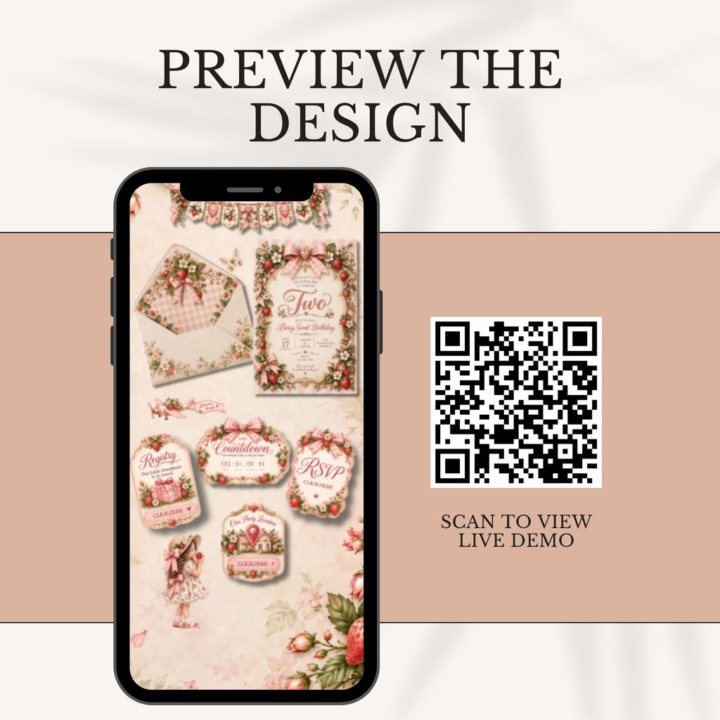 Berry Sweet Strawberry 2nd Birthday Digital Invitation | Editable Canva Template