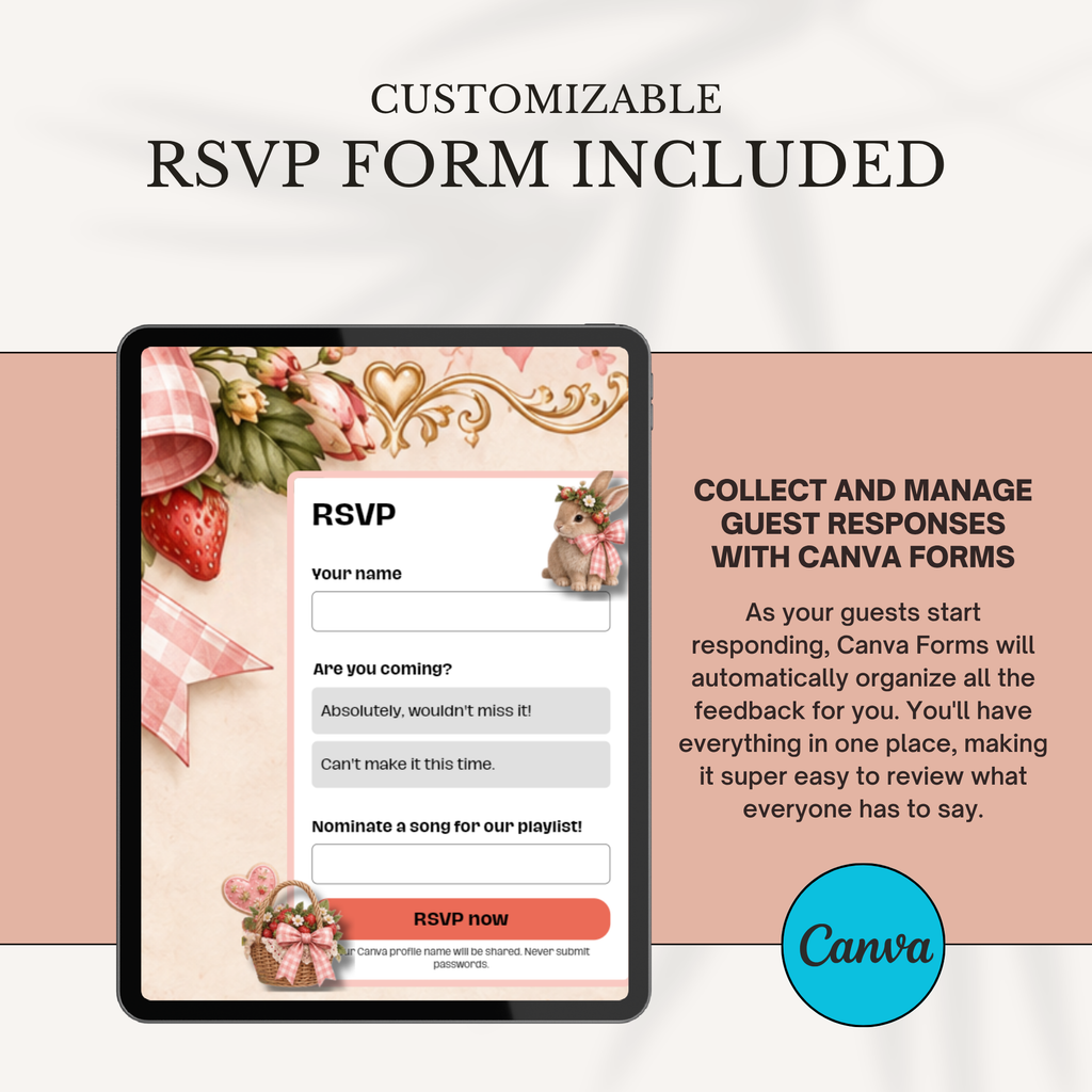 Berry Sweet Strawberry 2nd Birthday Digital Invitation | Editable Canva Template