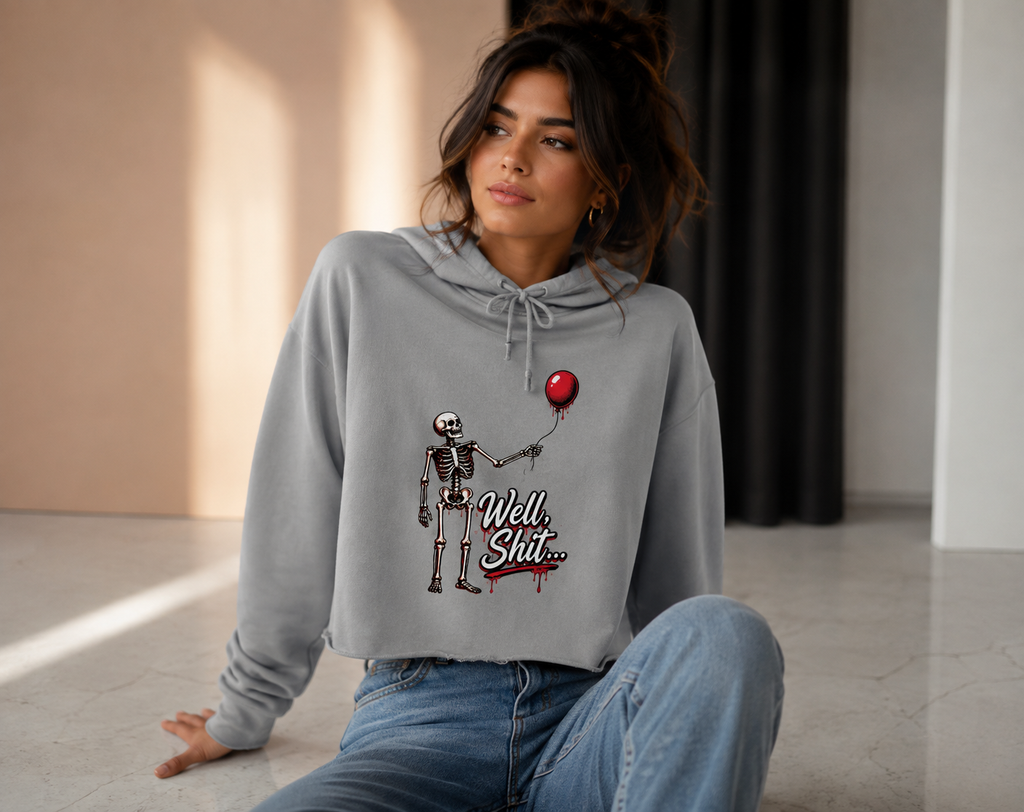 Well, Shit… Skeleton & Red Balloon Crop Hoodie