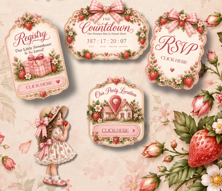 Berry Sweet Strawberry 2nd Birthday Digital Invitation | Editable Canva Template