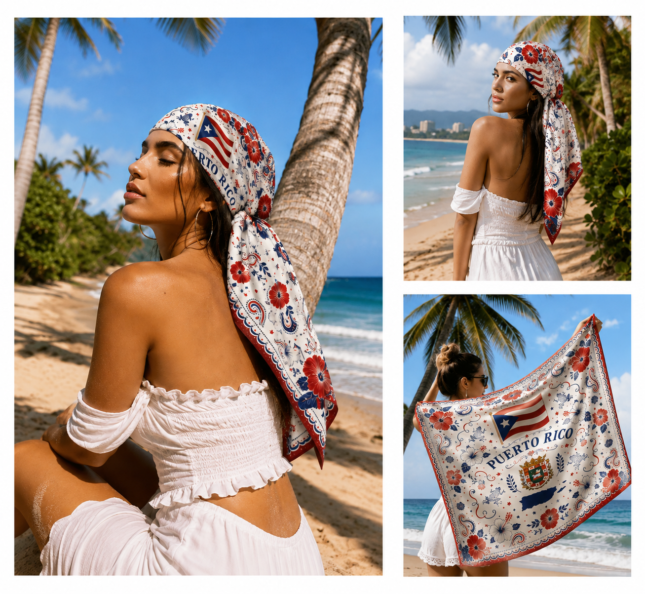 Puerto Rico Floral Satin Bandana | Boricua Heritage Scarf | Puerto Rican Head Scarf | Caribbean Fashion Accessory | Hair Scarf | Neck Scarf | Gift for Boricuas