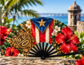 Puerto Rico Heritage Luxury Folding Fan | Boricua Tropical Hibiscus Hand Fan