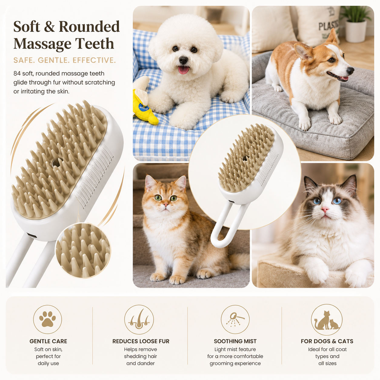 3-in-1 Pet Grooming Brush for Dogs & Cats | Mist Brush