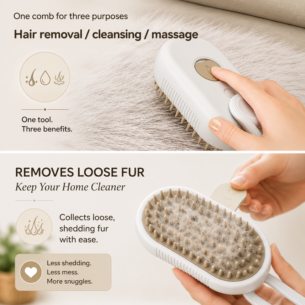 3-in-1 Pet Grooming Brush for Dogs & Cats | Mist Brush
