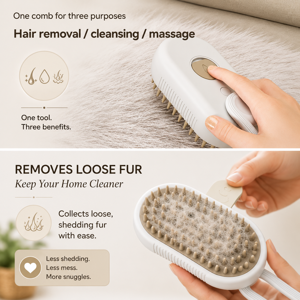 3-in-1 Pet Grooming Brush for Dogs & Cats | Mist Brush